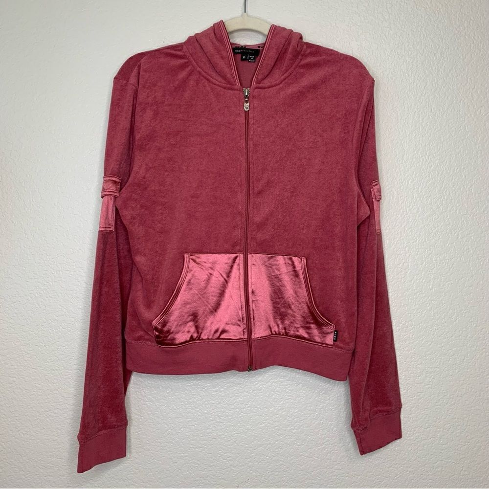 BCBG MaxAzria Red Velour Zip Up Women’s Jacket, Size XL
